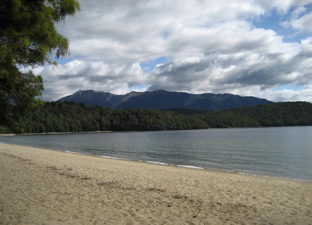 A lovely stretch of beach on Lake Te Anau near the start of the hike