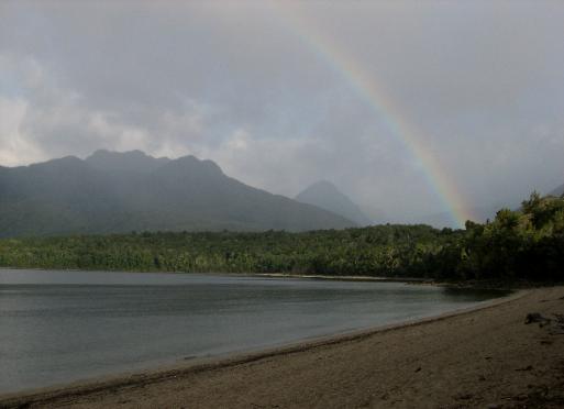 Rainbow at Lake Manapouri where we took a brisk swim at the end of Day 3