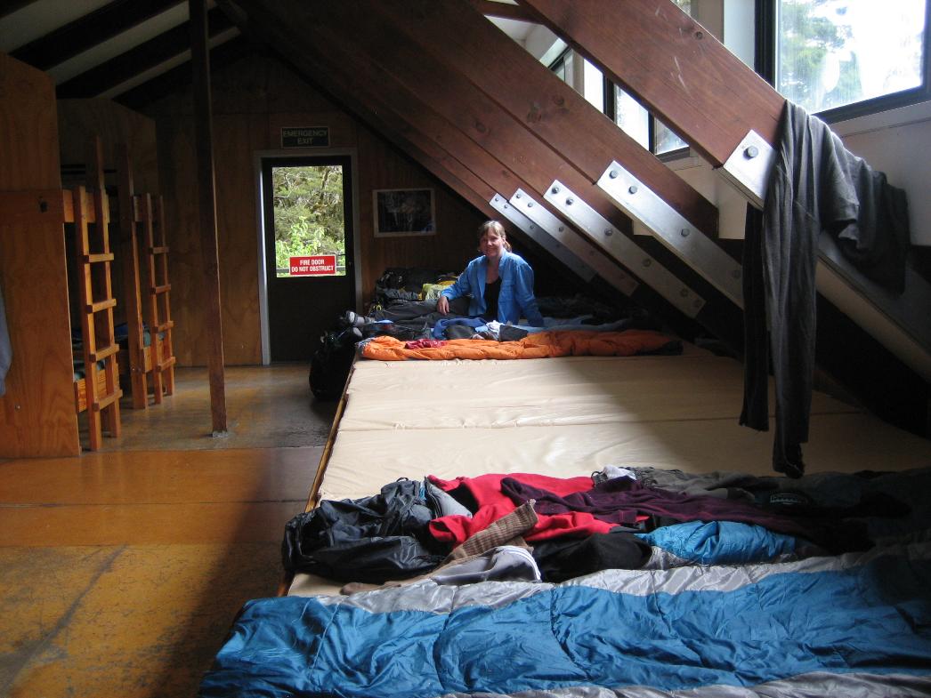 We slept in a long row of mattresses at Mackenzie Hut