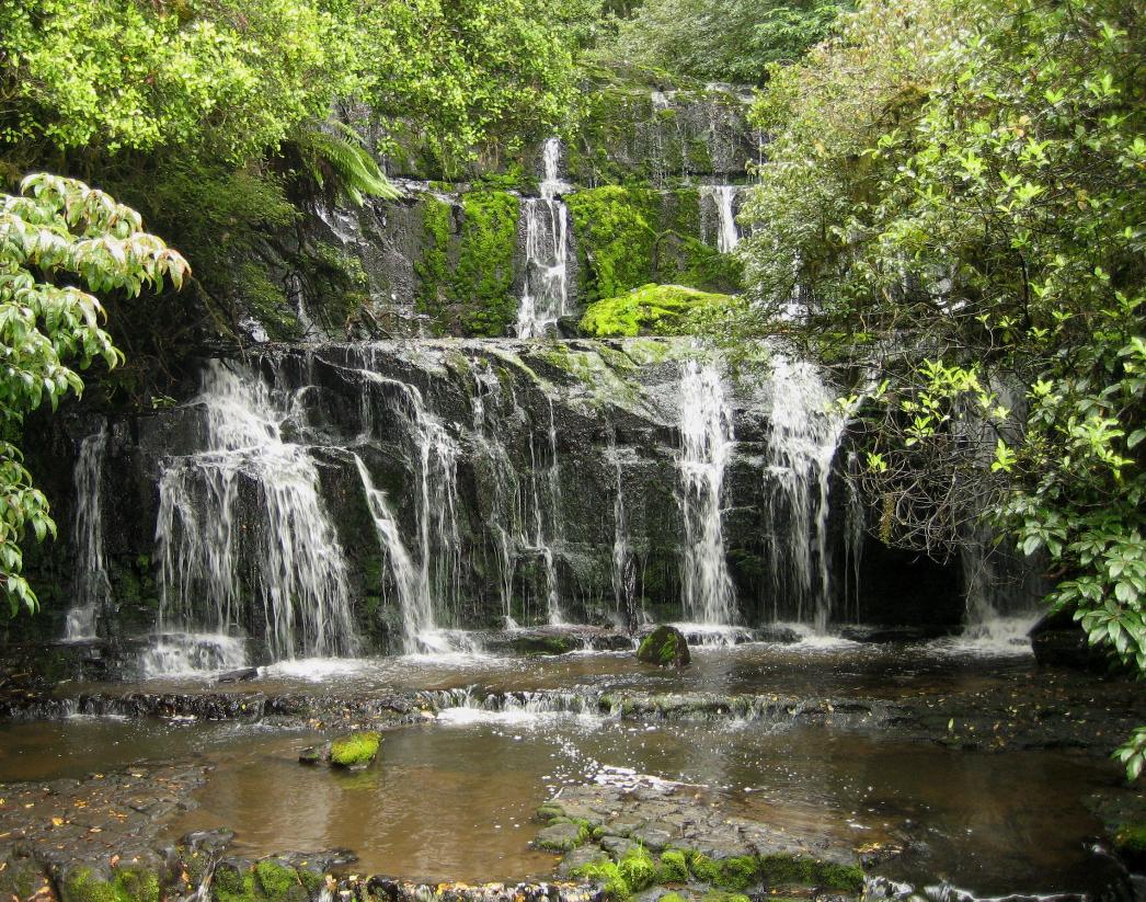 Picturesque Purakaunui Falls, just a mile from Falls Backpackers