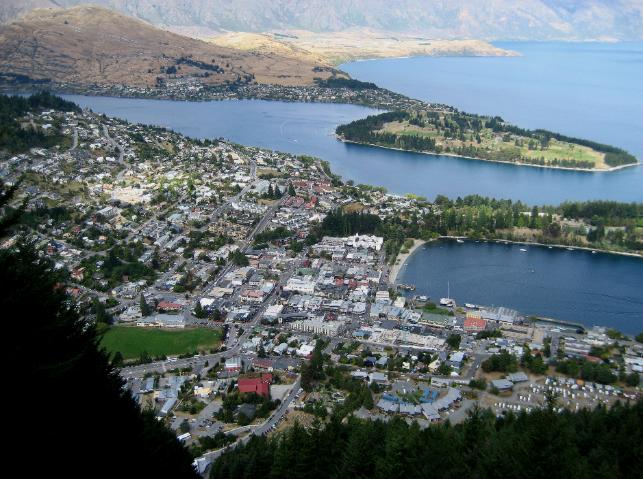 View of Queenstown from the top of the gondola run