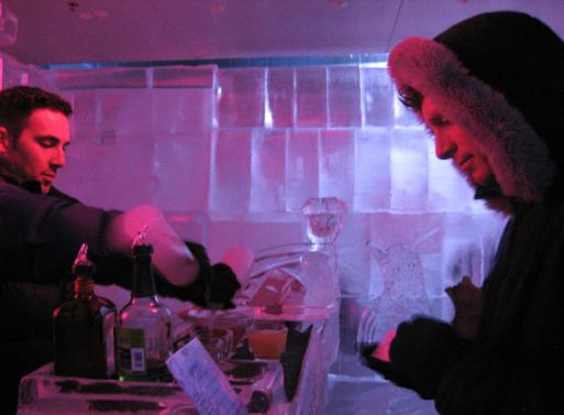 Ordering a drink at the Minus 5 Ice Bar
